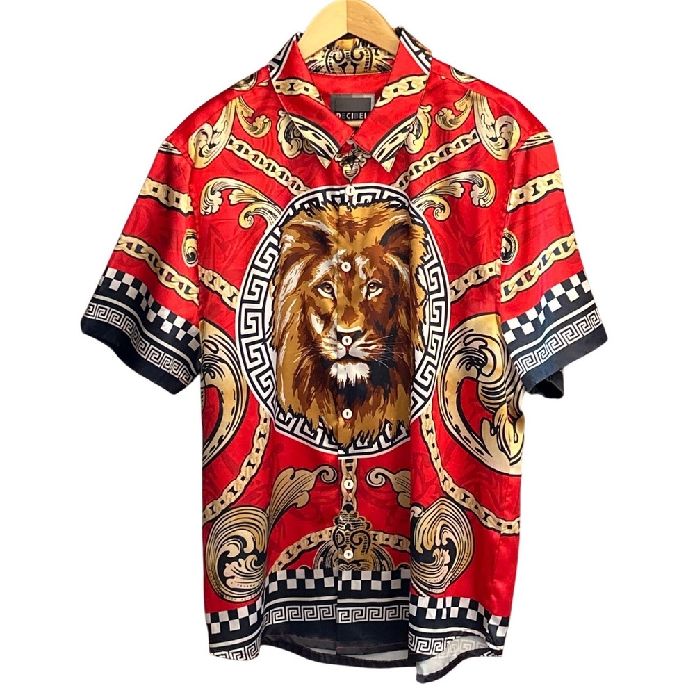 Decibel Button Up Shirt Baroque Streetwear Luxe Lion Clubwear Hip Hop Graphic